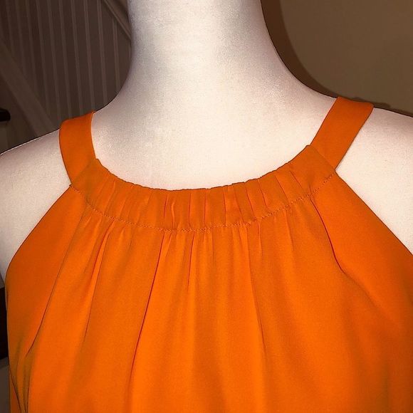 BANANA REPUBLIC Tangerine Sleeveless Cinched Waist Flowy Midi Dress NWOT Size 10 - Picture 10 of 15